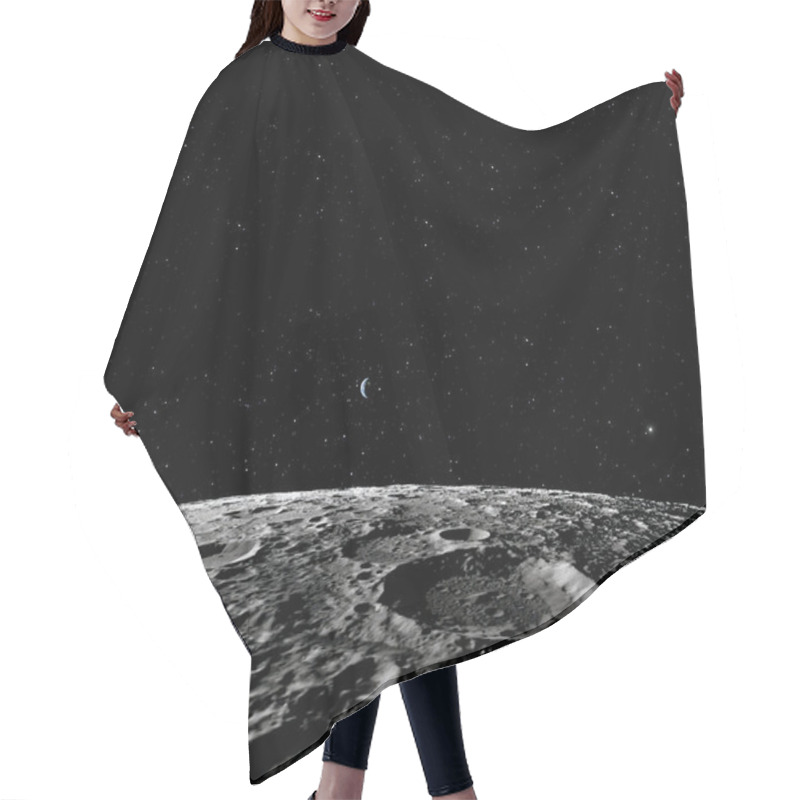 Personality  Moon Surface. Realistic 3d Render Of Moon And Space. Space And Planet. Satellite. Nebula. Stars. Elements Of This Image Furnished By NASA. Hair Cutting Cape