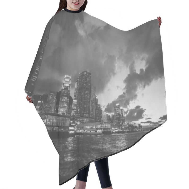 Personality  Night View Of Hong Kong Against Water, Black And White Image  Hair Cutting Cape