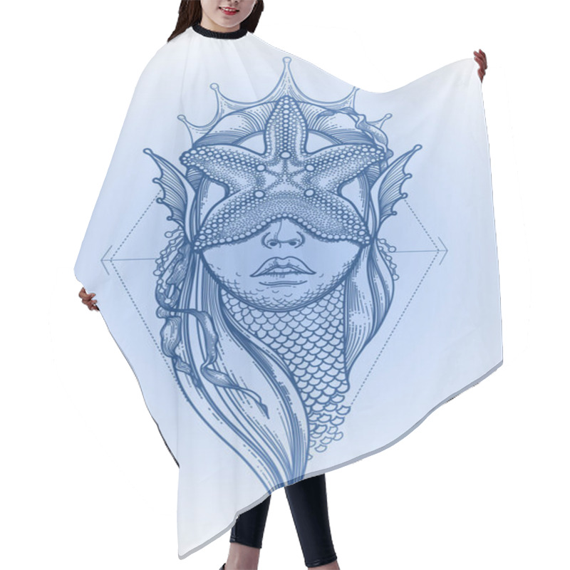 Personality  Graphic Mermaid Head Hair Cutting Cape