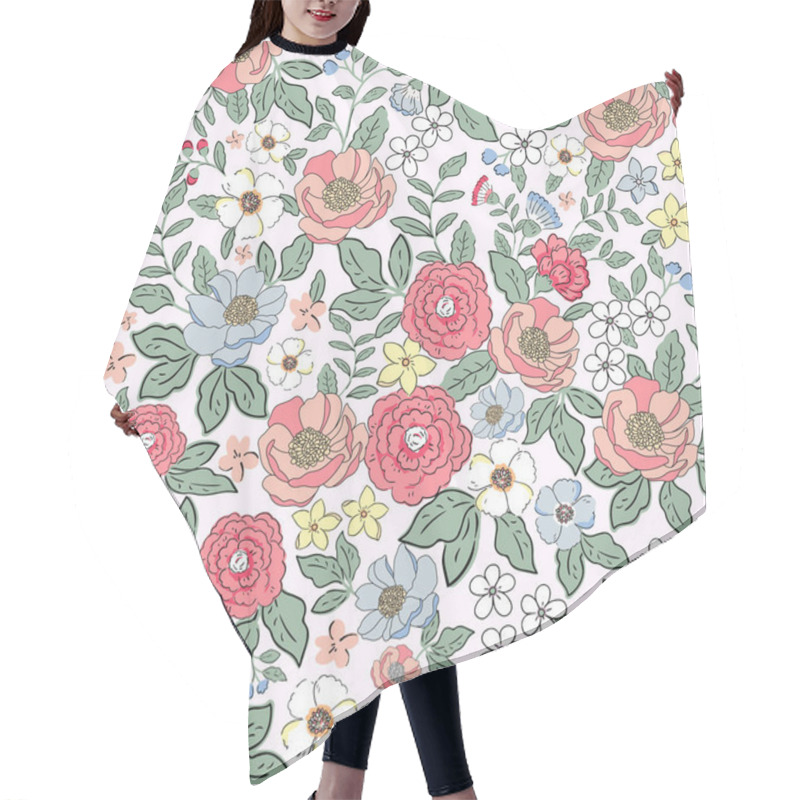 Personality  Elegant Liberty Style Hand Drawn Small Flower Seamless Pattern Hair Cutting Cape