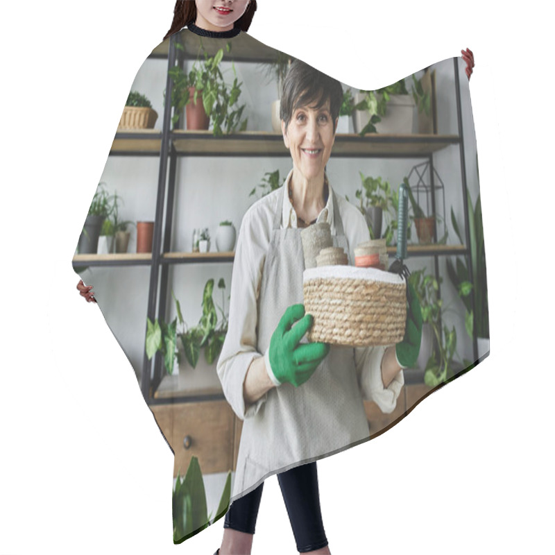 Personality  A Gardener Enjoys Cultivating Her Plants In A Sunlit Studio. Hair Cutting Cape