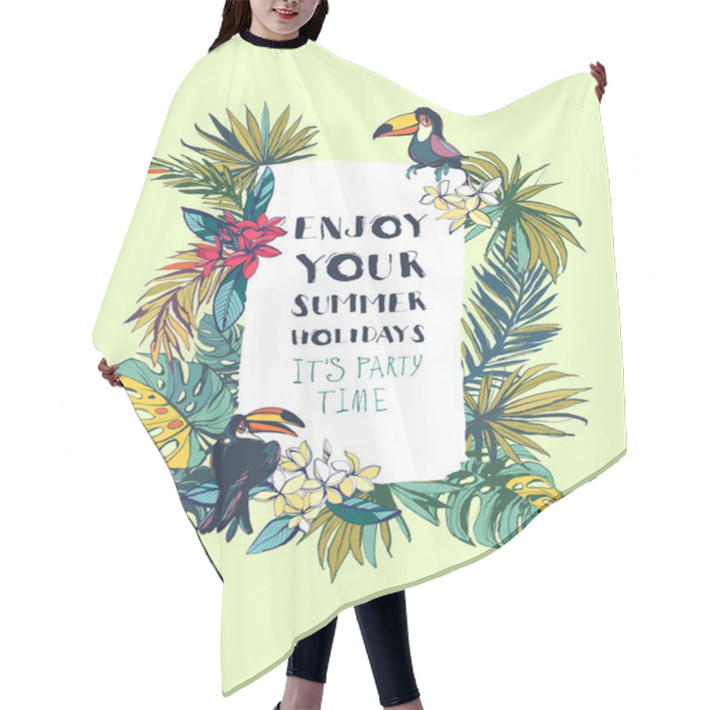 Personality  Tropical Floral Summer Beach Party Invitation With Palm Beach Le Hair Cutting Cape