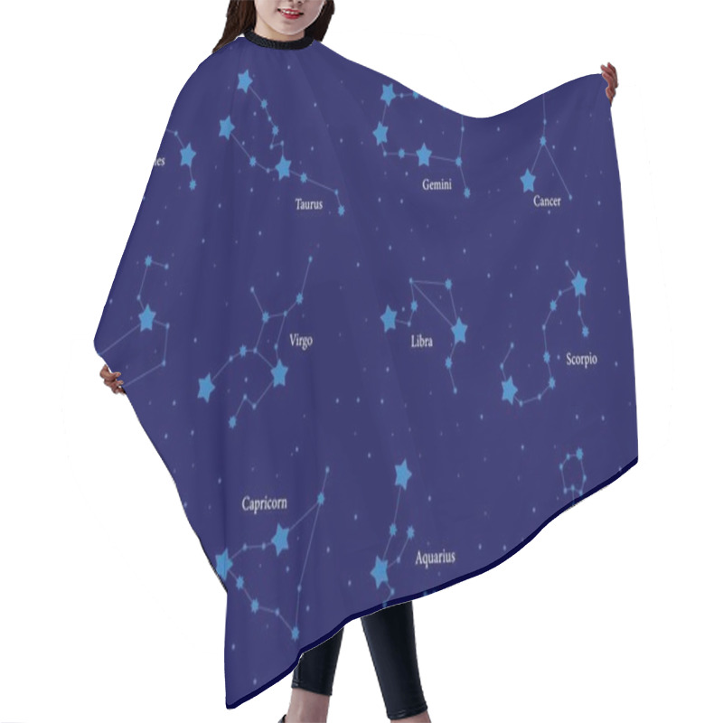 Personality  Starlight Constellations Vector Illustration. Magic Night Starry Sky Universe Backdrop. Hair Cutting Cape