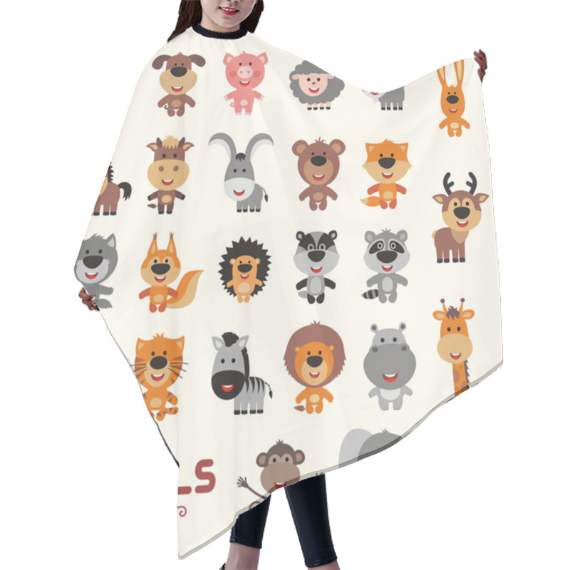 Personality  Big Set Of Funny Animals In Cartoon Style, Vector, Illustration Hair Cutting Cape