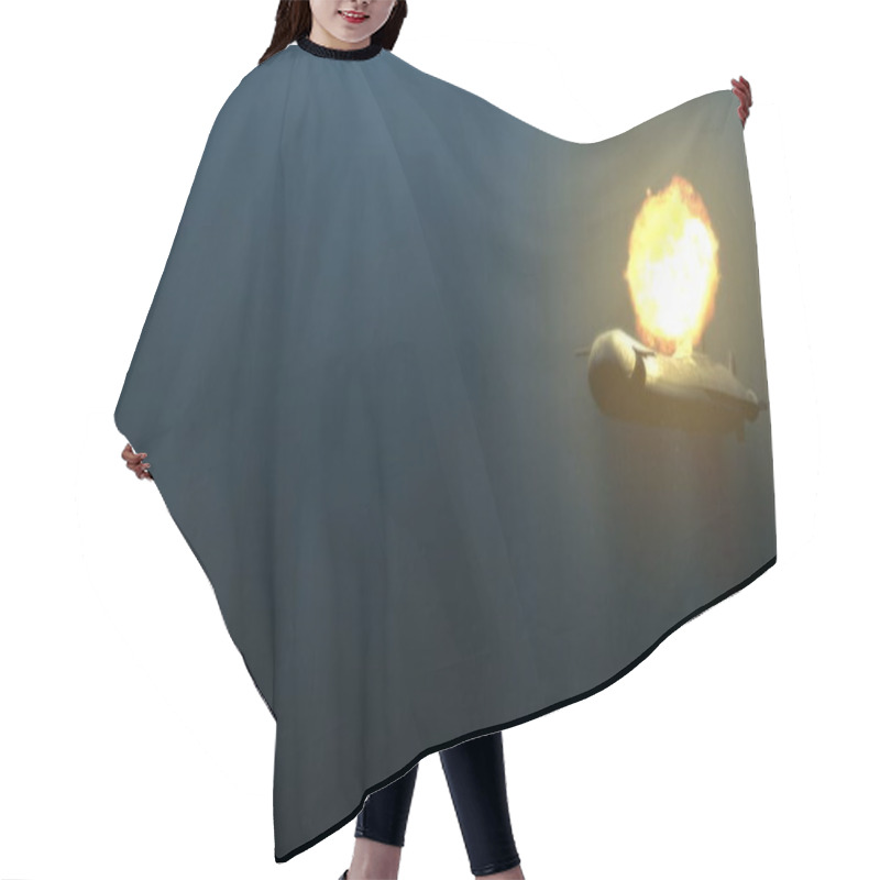 Personality  Submarine Underwater With Bobm Explosion 3d Illustration Hair Cutting Cape