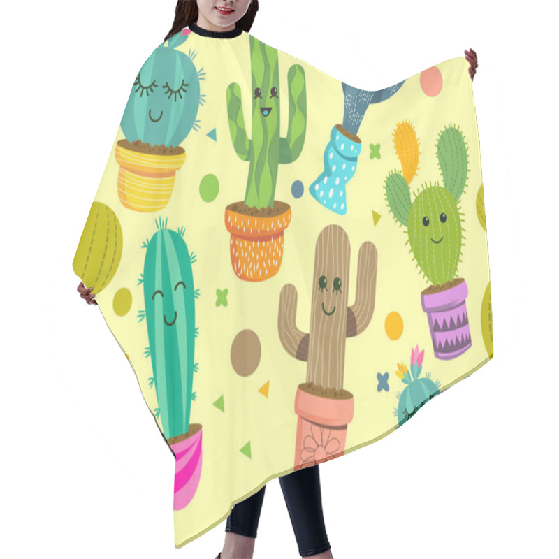 Personality  Cheerful Cactus Plants Seamless Pattern Hair Cutting Cape