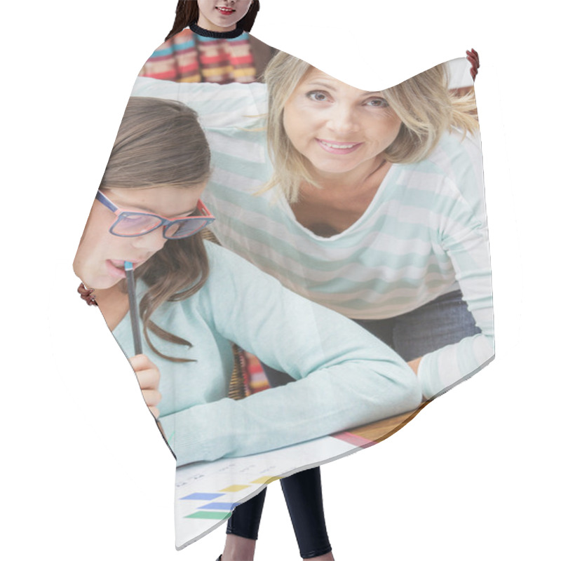 Personality  Pretty Student Girl Taking Tutoring Courses With Beautiful Blond Teacher Hair Cutting Cape