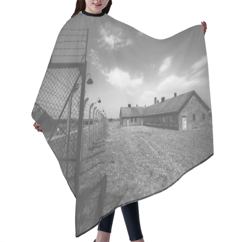 Personality  Poland, Auschwitz - April 18, 2014: Birkenau, German Nazi Concentration And Extermination Camp Hair Cutting Cape