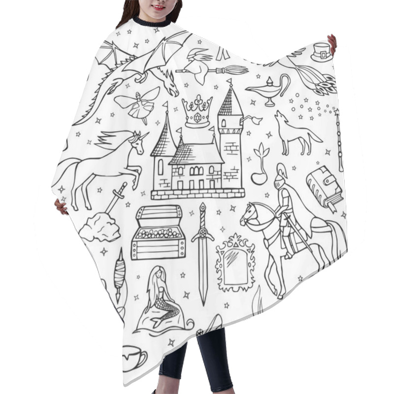 Personality  Hand Drawn Doodle Fairy Tale Set Hair Cutting Cape