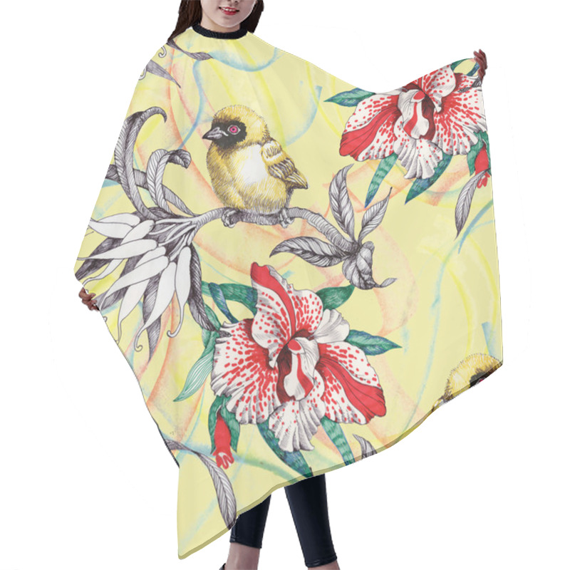 Personality  Seamless Pattern With Birds On Flowers Hair Cutting Cape