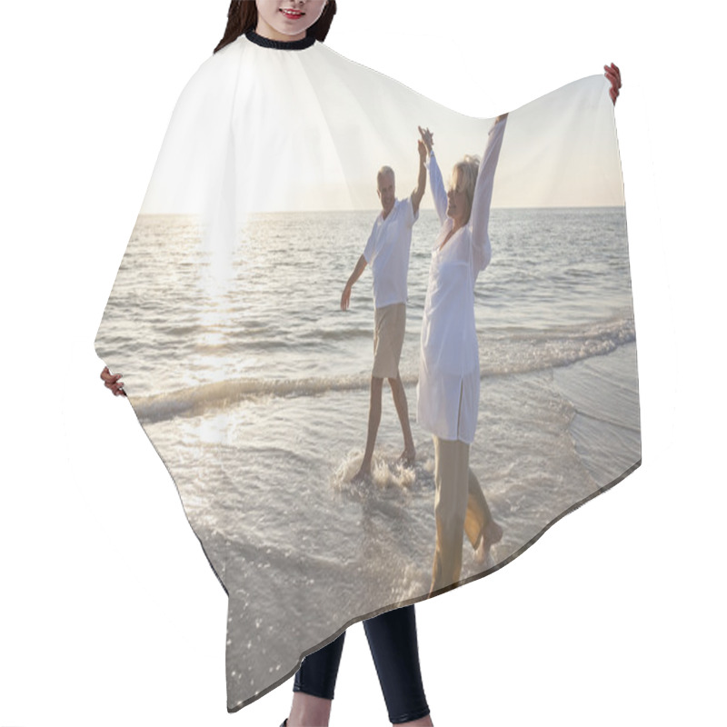 Personality  Happy Senior Couple Holding Hands Sunset Sunrise Beach Hair Cutting Cape