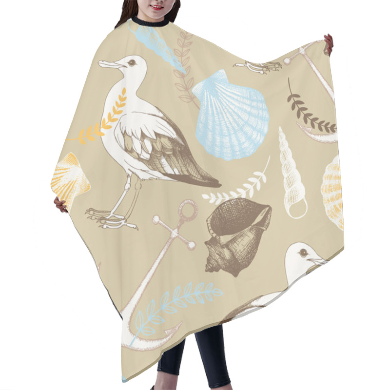 Personality  Vector Pattern With Hand Drawn Sea Illustrations Hair Cutting Cape