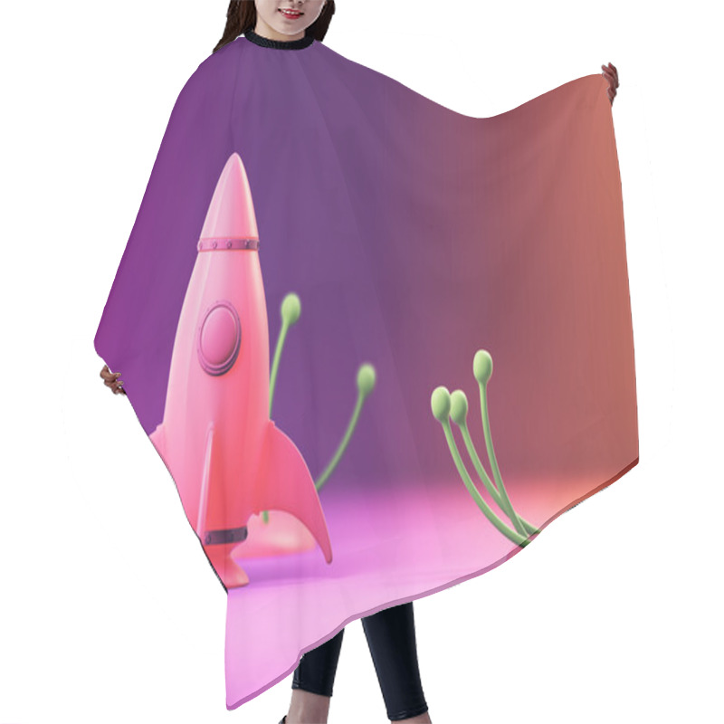 Personality  Cartoon Style Rocket On The Alien Planet Hair Cutting Cape