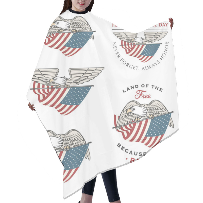 Personality  Falcon (eagle) Flying With American Flag Hair Cutting Cape