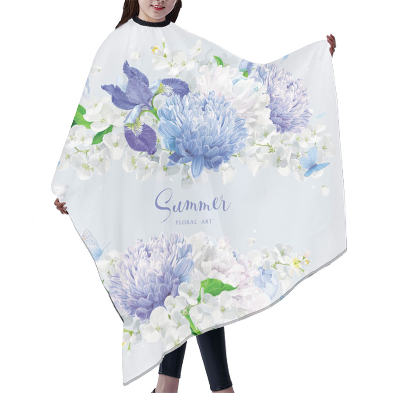 Personality  White And Blue Summer Flowers Bouquet  Hair Cutting Cape