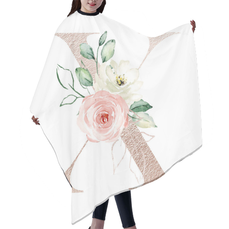 Personality  Stylish Letter X With Blossoming Flowers, Art Painting On White Background Hair Cutting Cape