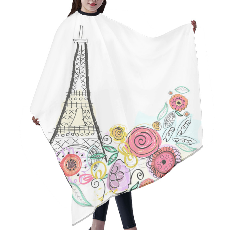 Personality  Eiffel Tower And Summer Flowers Vector Illustration Greeting Card Hair Cutting Cape