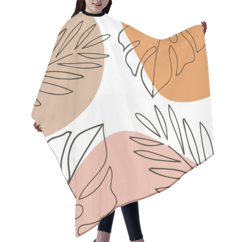 Personality  Background With Hand-drawn Sketch Tropical Leaves With Brown And Pink Spots Hair Cutting Cape