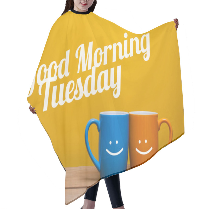 Personality  Good Tuesday Monday Coffee Cup Concept Isolated On Yellow Background Hair Cutting Cape