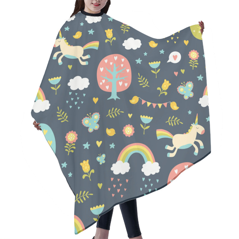 Personality  Lovely Vector Seamless Pattern With Cute Unicorns. Hair Cutting Cape