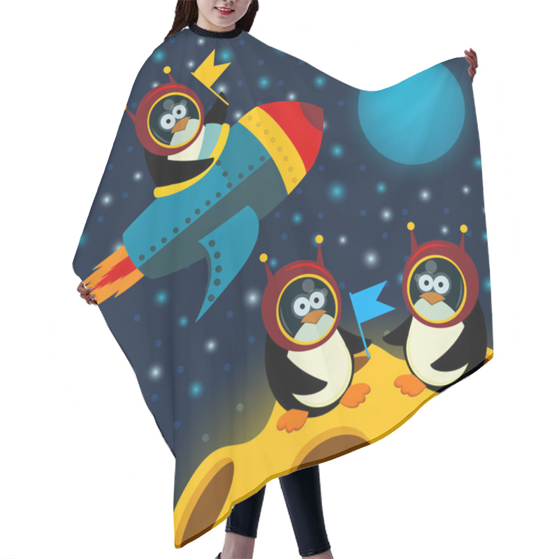 Personality  Penguin On Moon  Vector Hair Cutting Cape