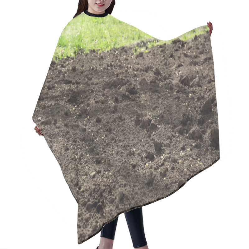 Personality  Textured Ground Surface As Background, Closeup. Fertile Soil For Farming And Gardening Hair Cutting Cape