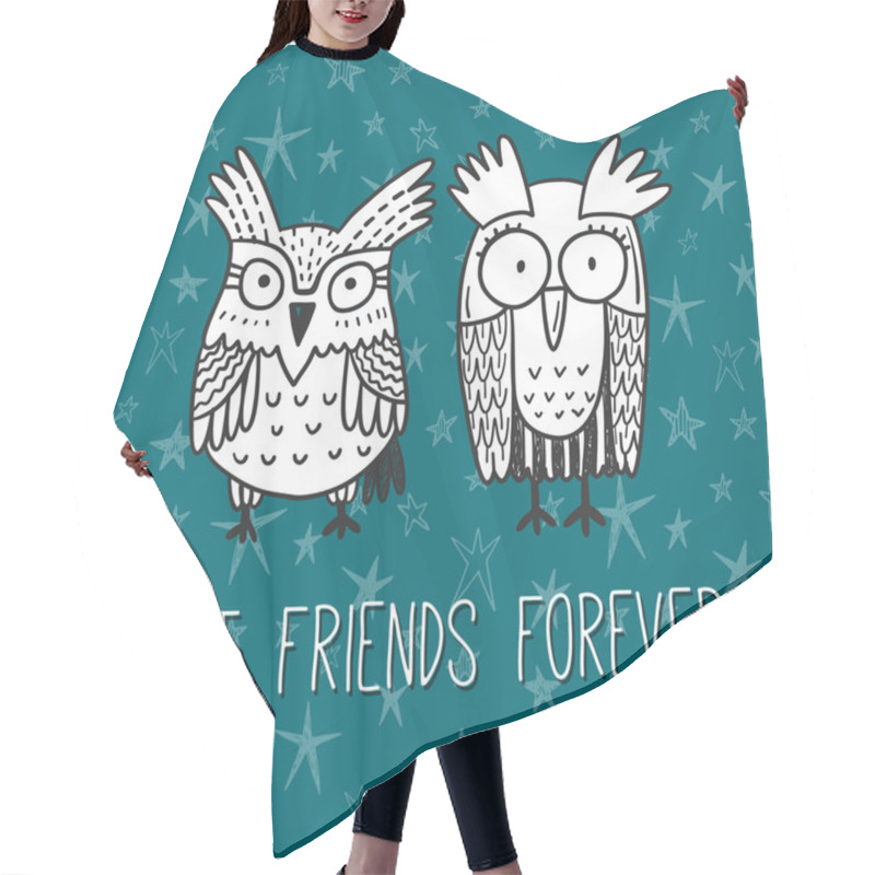 Personality  Greeting Card With Funny Doodle Owls Hair Cutting Cape