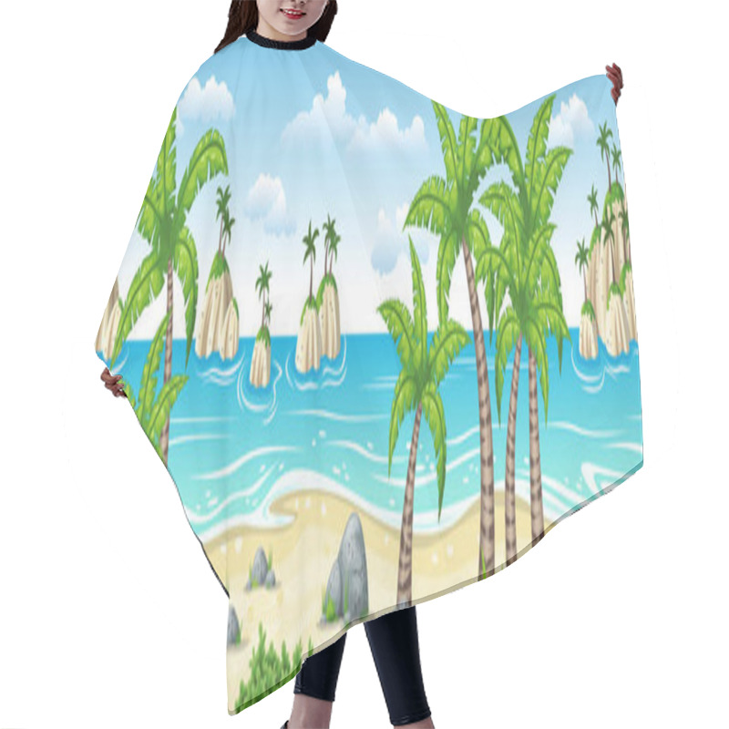 Personality  Illustration Of A Tropical Coastal Landscape With Palms, Panorama Hair Cutting Cape