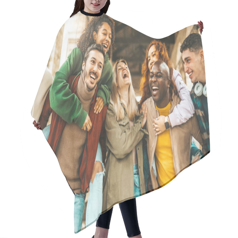 Personality  Group Of Young People Laughing Together Walking Outside. College Students Talking And Smiling In College Campus - Friendship Concept Hair Cutting Cape