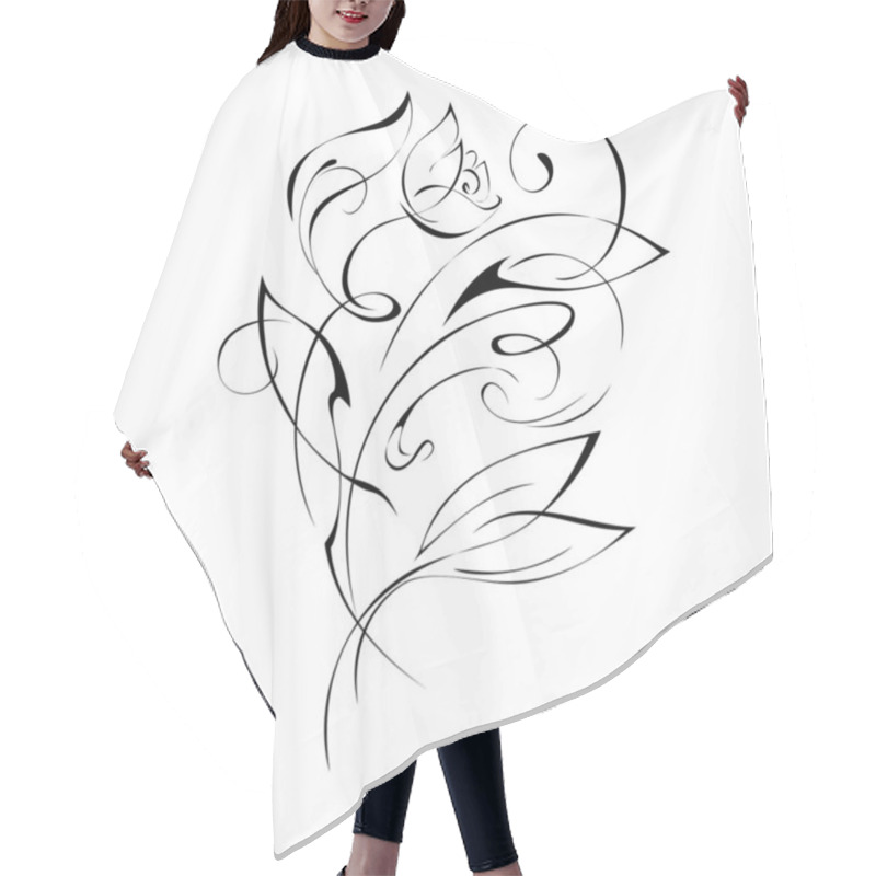 Personality  Stylized Sprig Of Roses On The Stem With Leaves In Black Lines On A White Background Hair Cutting Cape