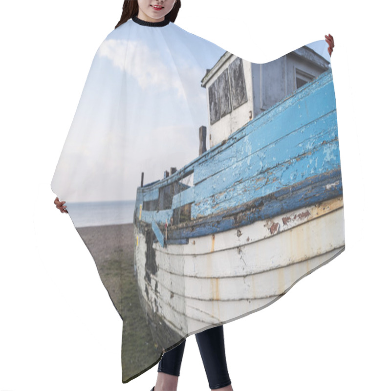 Personality  Abandoned Fishing Boat Ruin On Beach During Lovely Summer Mornin Hair Cutting Cape