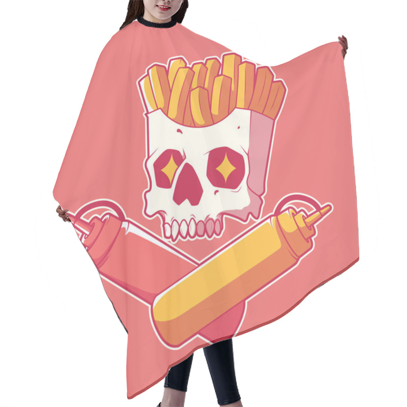 Personality  Funny Condiments Skull Character Vector Illustration. Food, Horror, Funny Design Concept. Hair Cutting Cape