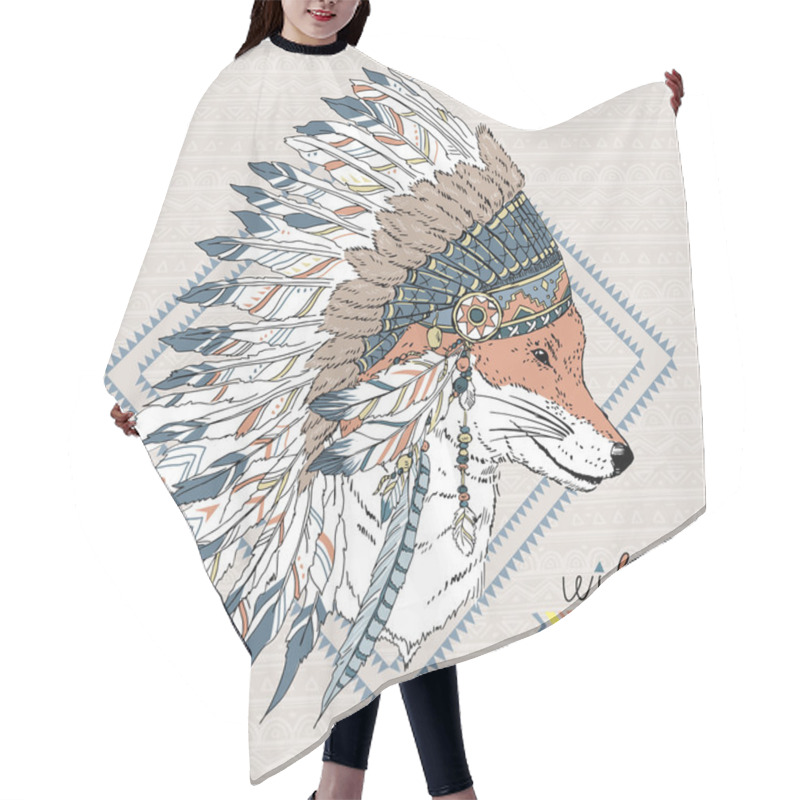 Personality  Fox Warrior In War Bonnet Hair Cutting Cape