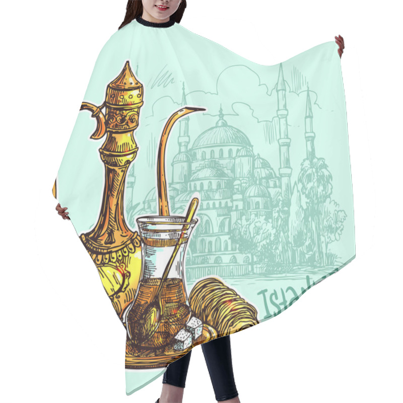 Personality  Oriental Sweets And Teapot. Hair Cutting Cape