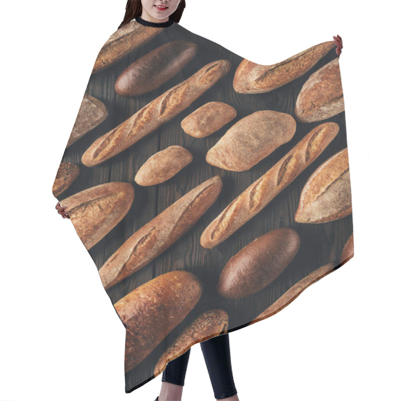 Personality  Top View Of Arranged Loafs Of Bread On Wooden Surface Hair Cutting Cape