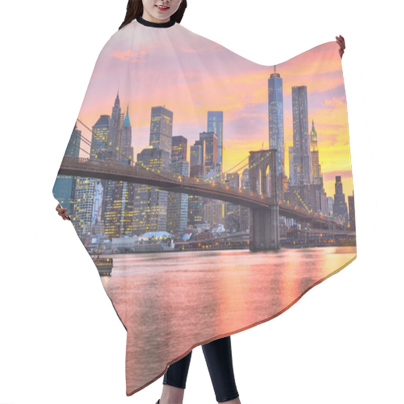 Personality  Lower Manhattan Skyline And Brooklyn Bridge Hair Cutting Cape