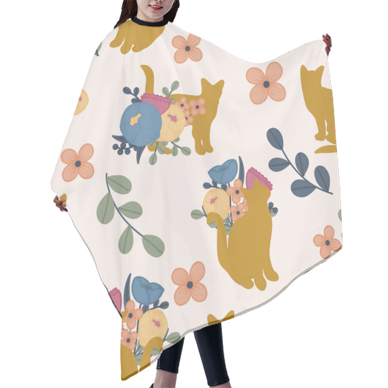 Personality  Golden Cats And Flowers In A Seamless Pattern Design Hair Cutting Cape