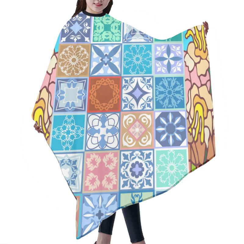 Personality  Glazed Ceramic Mosaic With Moroccan, Spanish, Portuguese Motifs. Hair Cutting Cape