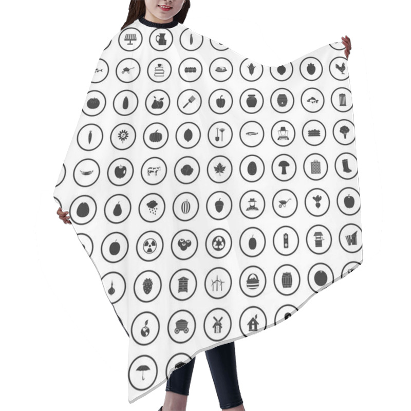 Personality  100 Vitamins Icons Set, Simple Style  Hair Cutting Cape