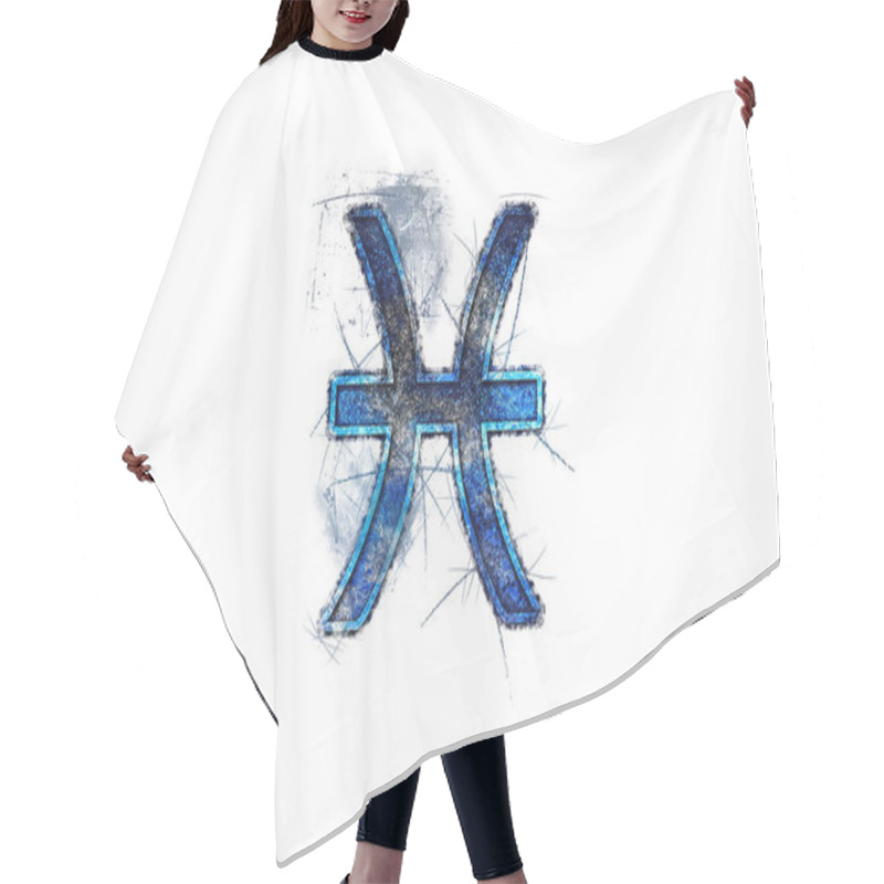 Personality  Pisces Zodiac Sign, Horoscope Astrology Background, Pisces Horoscope Symbol, Blue Symbol On White Background Hair Cutting Cape