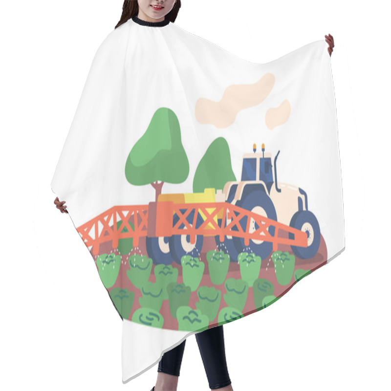 Personality  Machinery Efficiently Irrigates Fields, Optimizing Water Distribution And Ensuring Proper Hydration For Crops. It Enhances Agricultural Productivity And Sustains Growth. Cartoon Vector Illustration Hair Cutting Cape