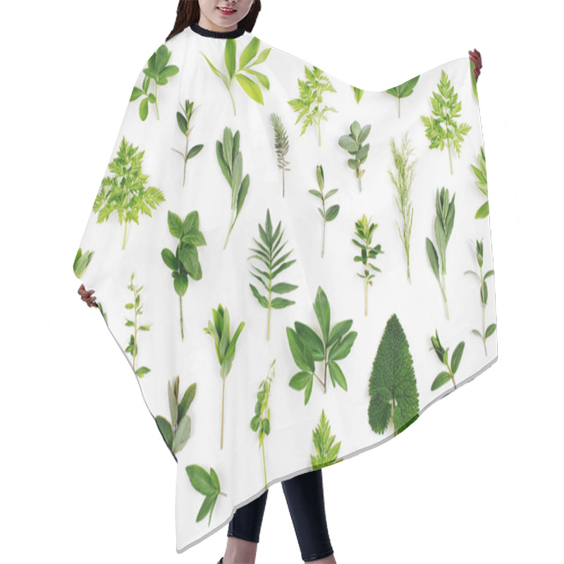 Personality  Seamless Styled Green Leaves Pattern Isolated On White Background Hair Cutting Cape