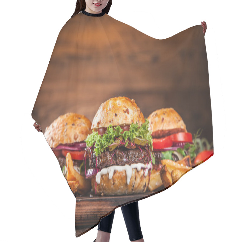 Personality  Close-up Of Home Made Burgers Hair Cutting Cape