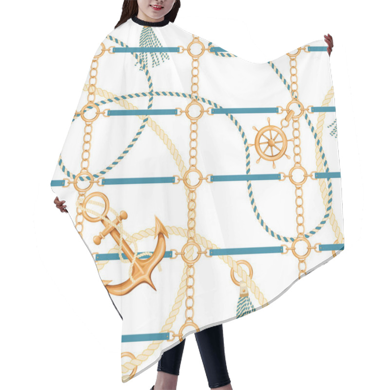 Personality  Seamless Pattern With Ropes, Chain, Tassels, Ship Wheel, Belts And Anchor. Hair Cutting Cape