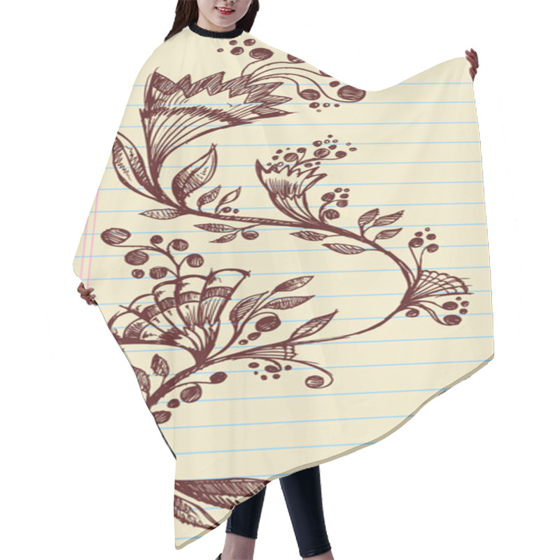 Personality  Sketchy Doodle Elegant Flowers And Vines Hand Drawn Vector Hair Cutting Cape