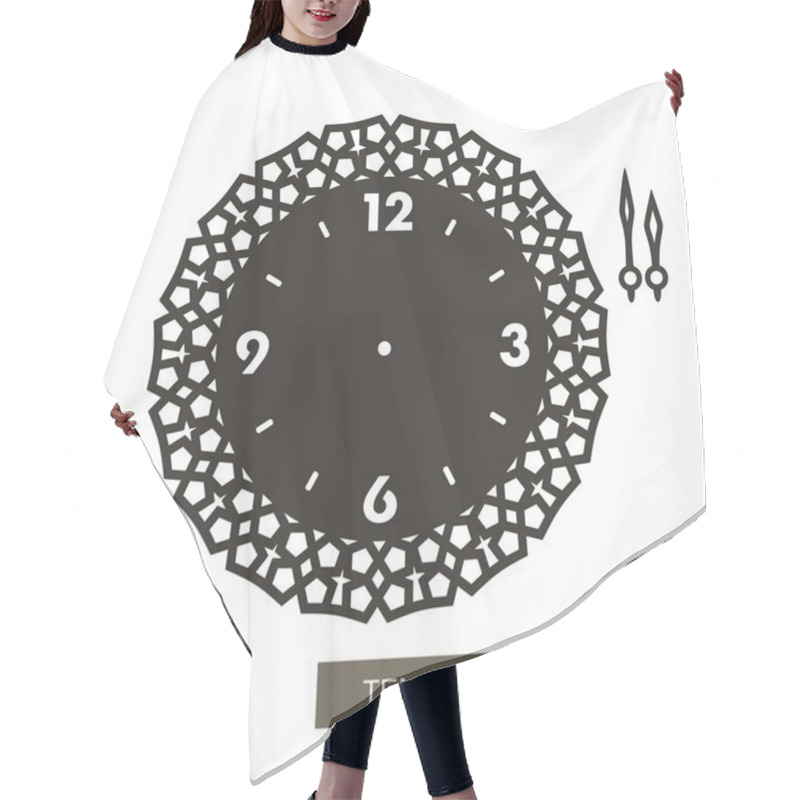 Personality  Openwork Dial With Arrows And Arabic Numerals. Silhouette Of Clock On White Background. Decor For Home. Template For Laser Cutting, Wood Carving, Paper Cut And Printing. Vector Illustration. Hair Cutting Cape