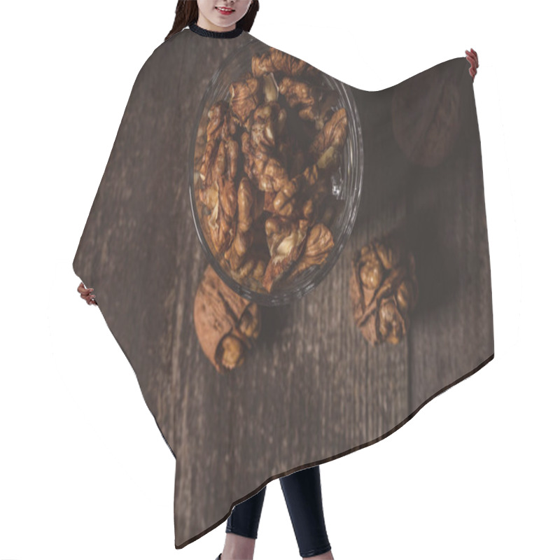 Personality  Top View Of Shelled Walnuts In Glass On Wooden Backdrop Hair Cutting Cape