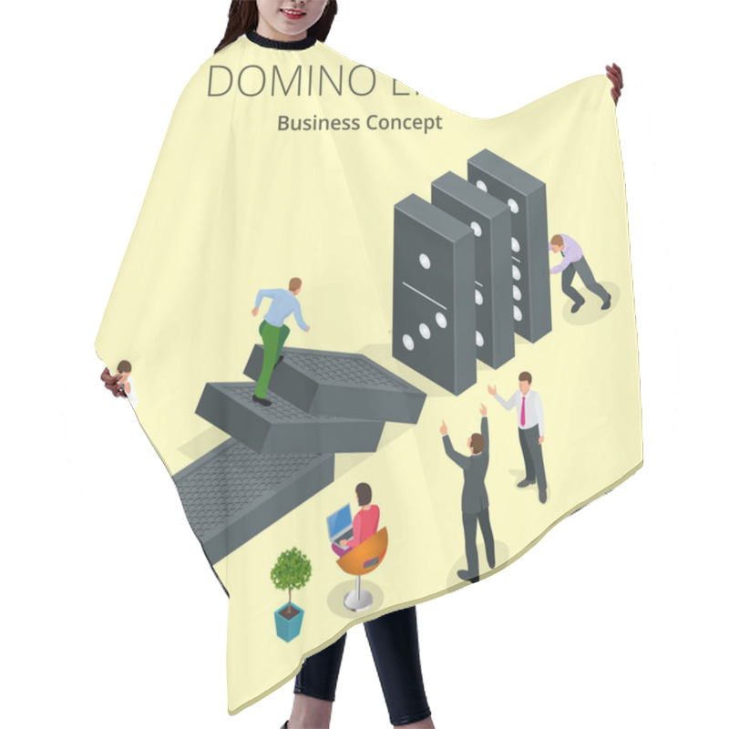 Personality  Isometric Man Start Domino Effect A And Chain Reaction Concept. Business Metaphor. Business Solution And Helping Business Themes. Hair Cutting Cape