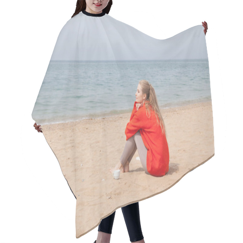 Personality  A Woman Sits At A Deserted Sandy Beach Looking At Sea Hair Cutting Cape