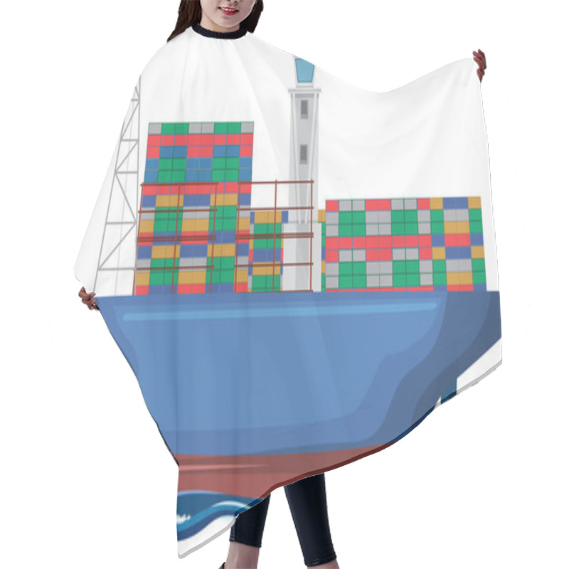 Personality  Large Ship Carrying Stacked Shipping Containers At Sea Hair Cutting Cape